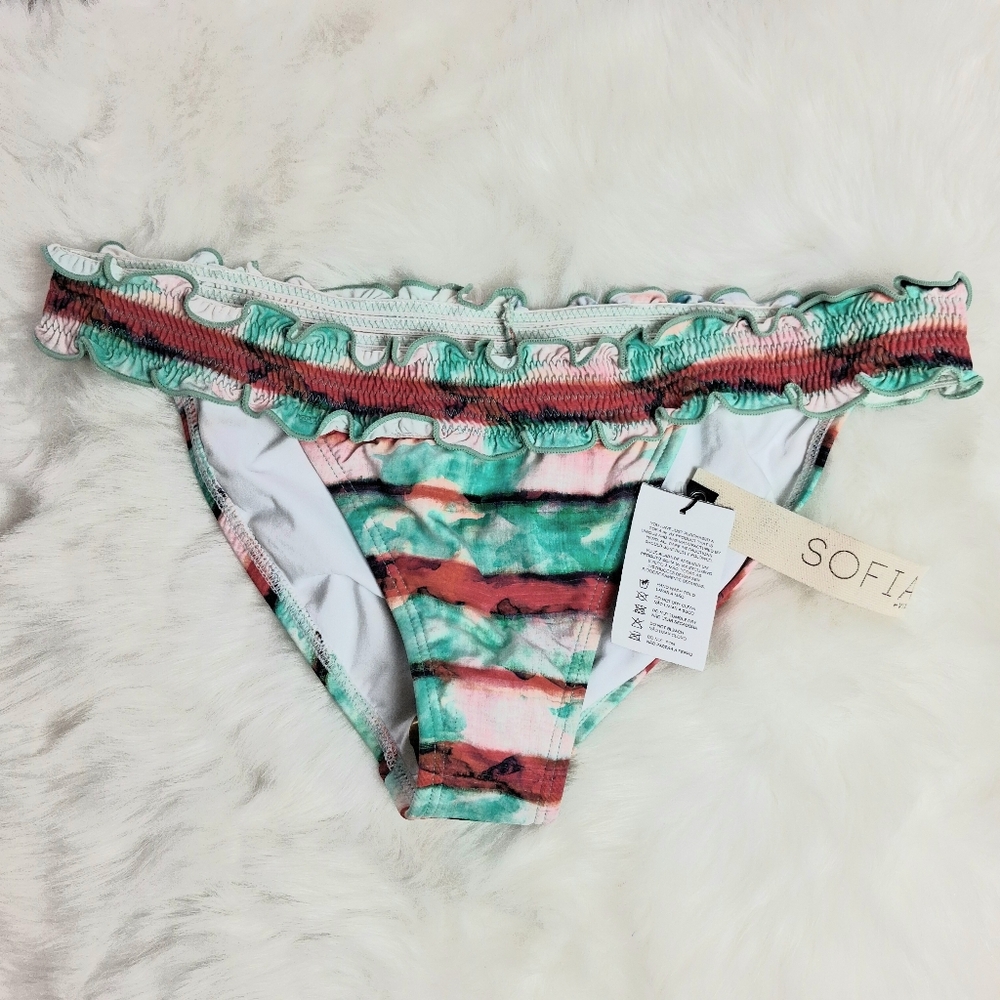 Sofia By Vix Smocked Ruffle Band Rouched Bikini Bottom Size Large Swim Beach